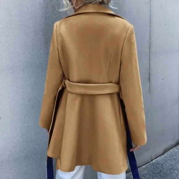 Business Classic Double Breasted Lapel Neck Belted - Picture 4 of 6